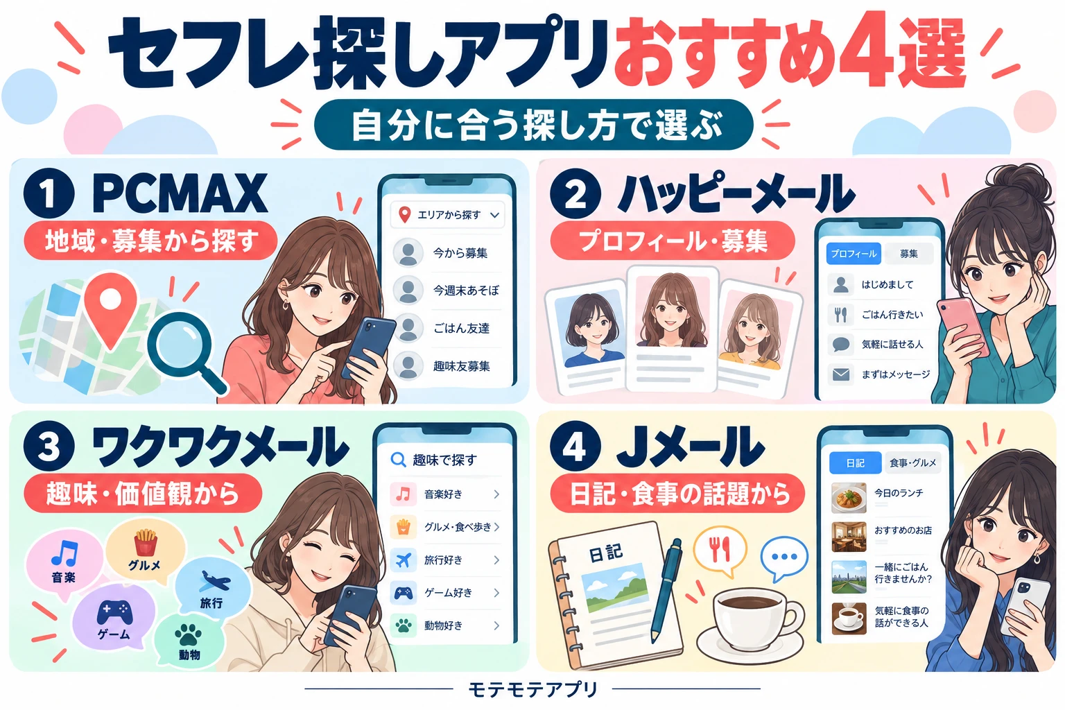 セフレ探しアプリ4選の比較図解